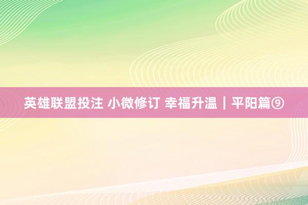 英雄联盟投注 小微修订 幸福升温｜平阳篇⑨