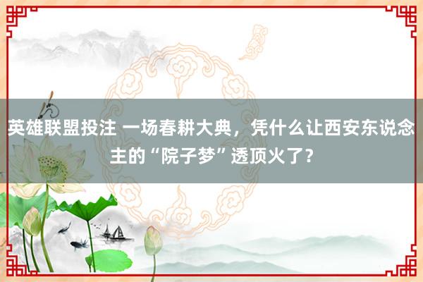 英雄联盟投注 一场春耕大典，凭什么让西安东说念主的“院子梦”透顶火了？