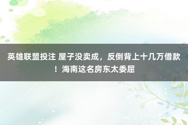 英雄联盟投注 屋子没卖成，反倒背上十几万借款！海南这名房东太委屈